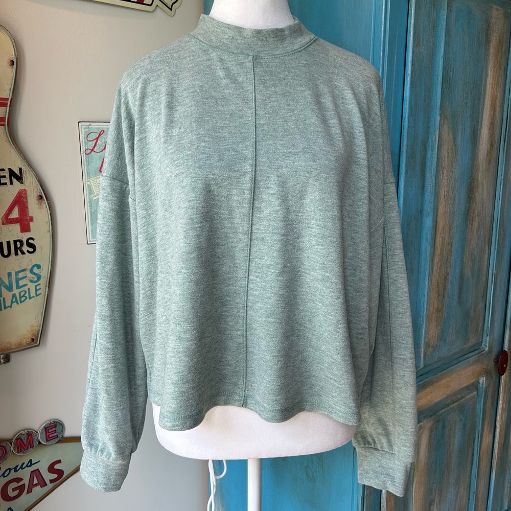 Urban Romantics Mock Neck Front Seam Pullover Sweater Top Cozy Lounge